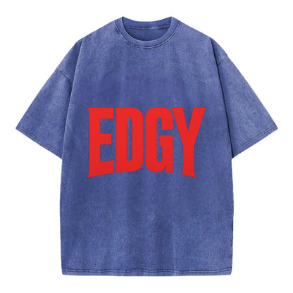 Bold typography design - "EDGY" - pushing boundaries, unconventional - Vintage T-shirt - Blue