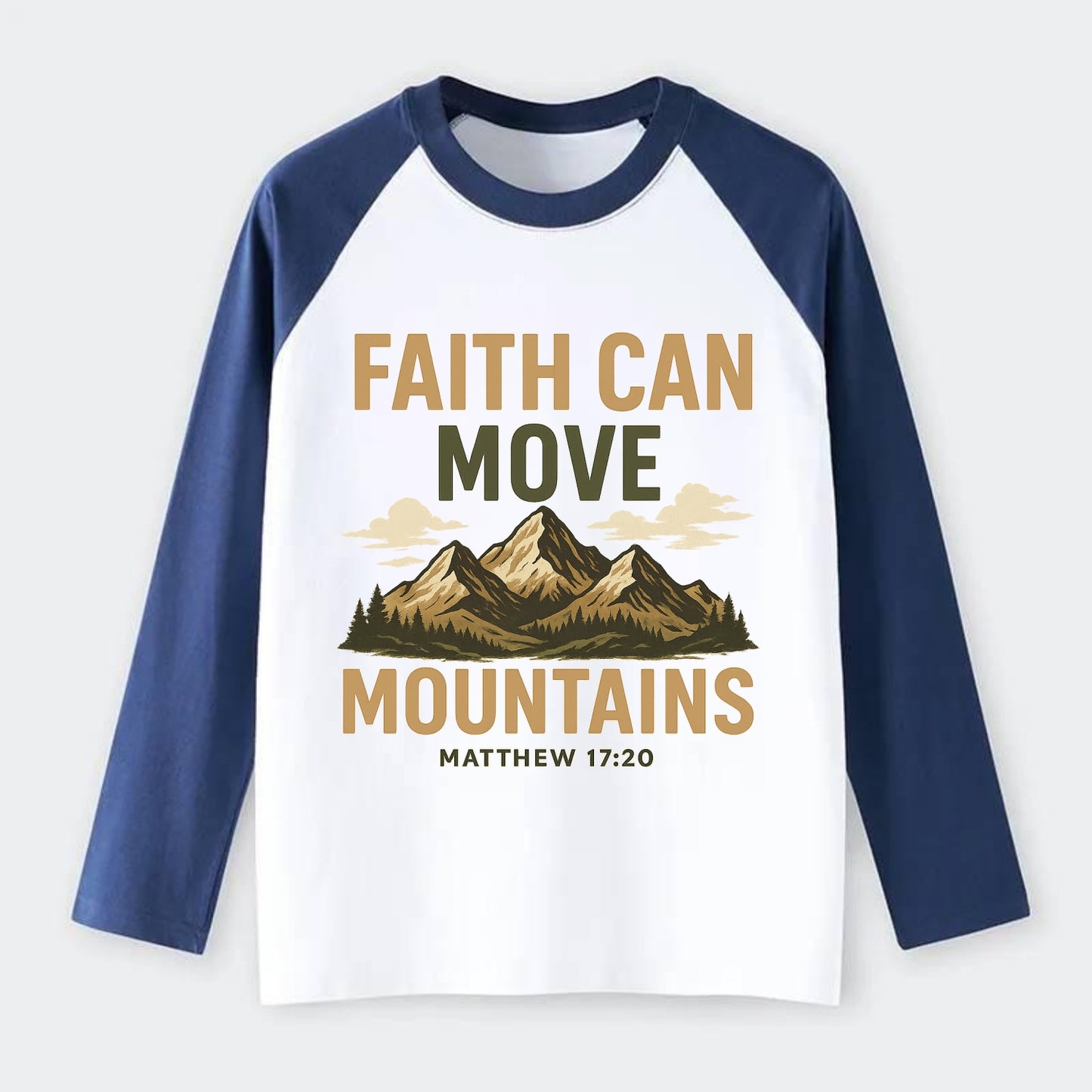Matthew 17:20 Mountains - Raglan Long Sleeve T-Shirt - Blue