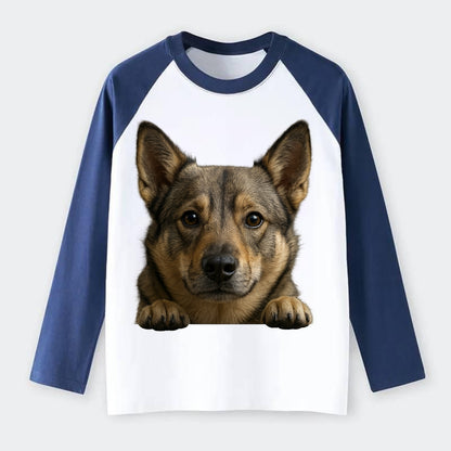 Swedish Vallhund  - Raglan Long Sleeve T-Shirt - Blue