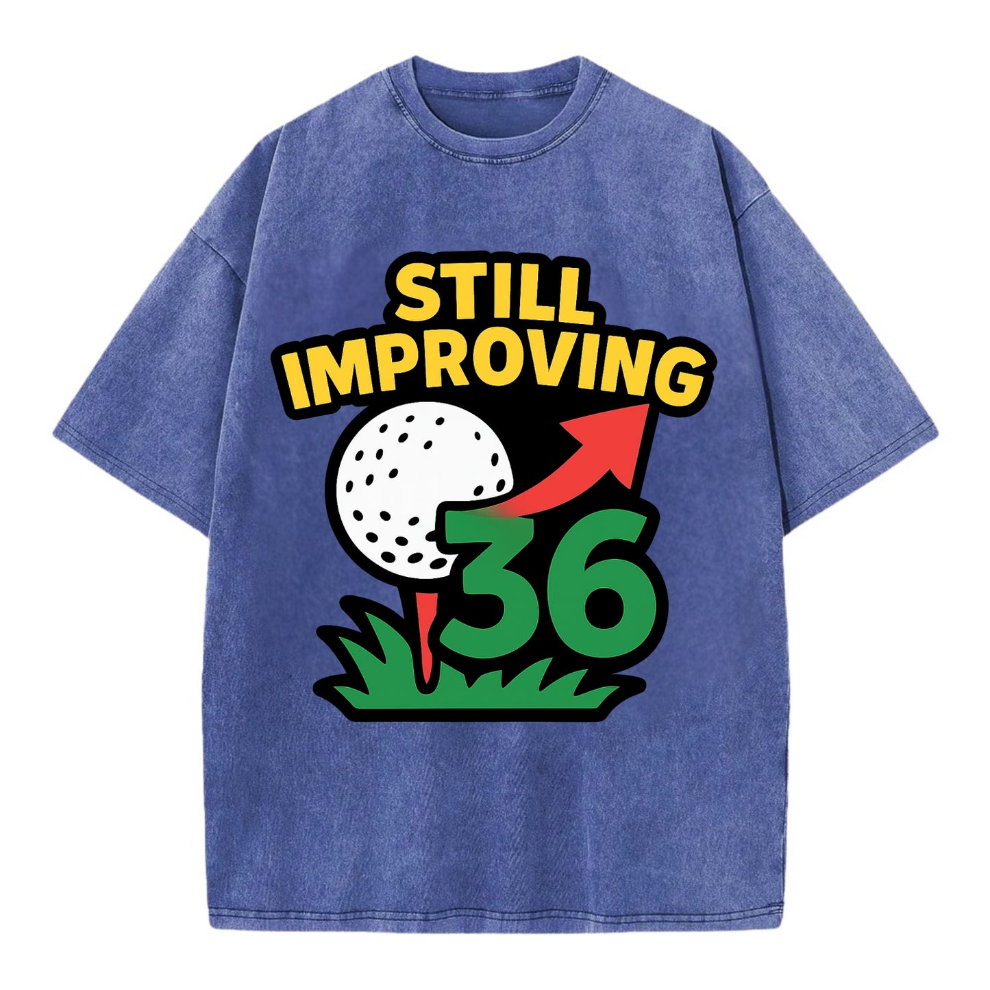 Handicap number getting higher with arrow - "Still Improving" - optimistic - Vintage T-shirt - Blue