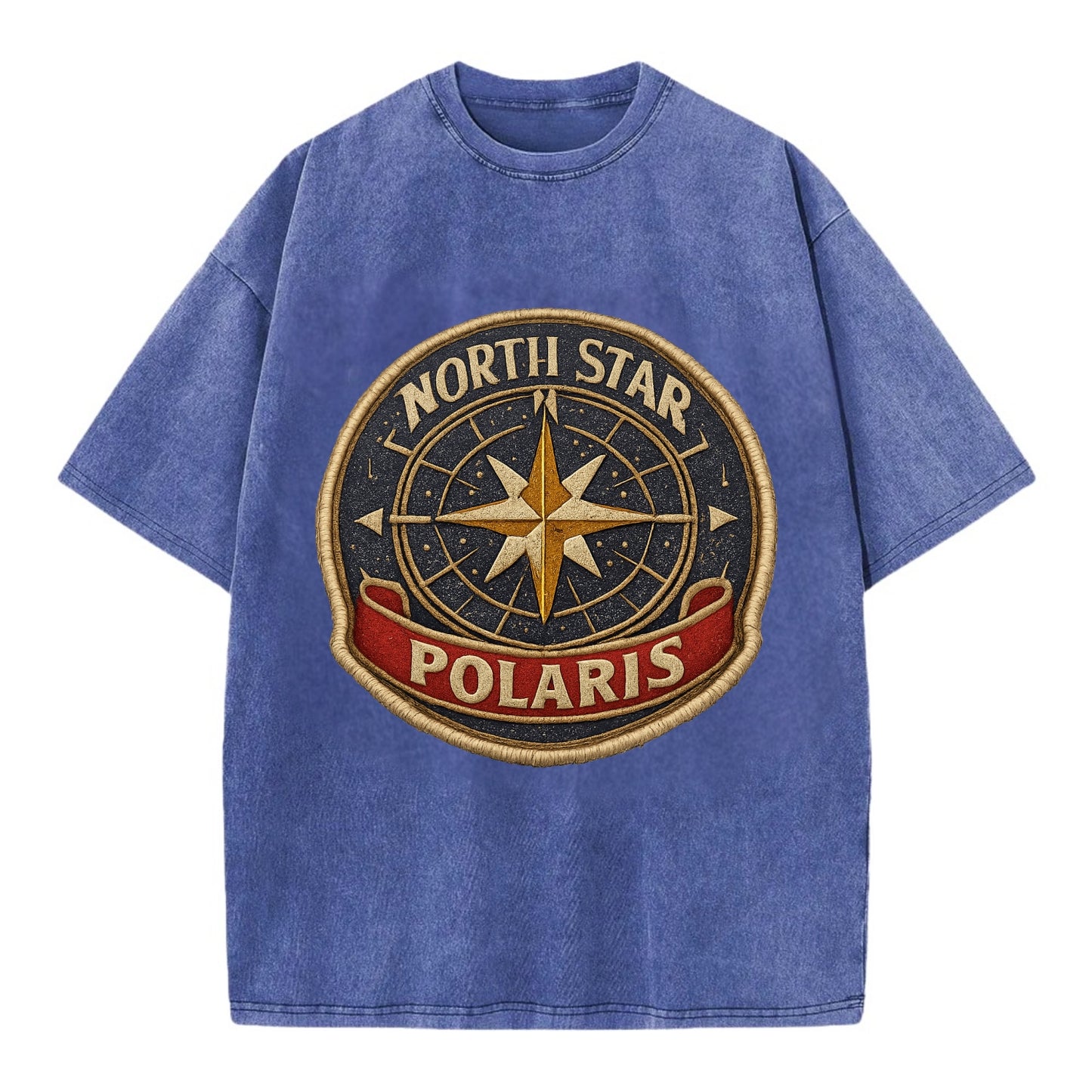 NORTH STAR POLARIS - guiding star in gold and white , navigation - Vintage T-shirt - Blue