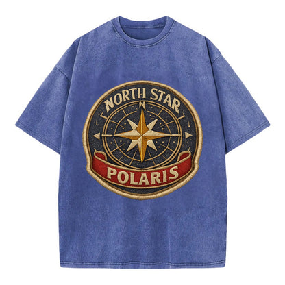 NORTH STAR POLARIS - guiding star in gold and white , navigation - Vintage T-shirt - Blue