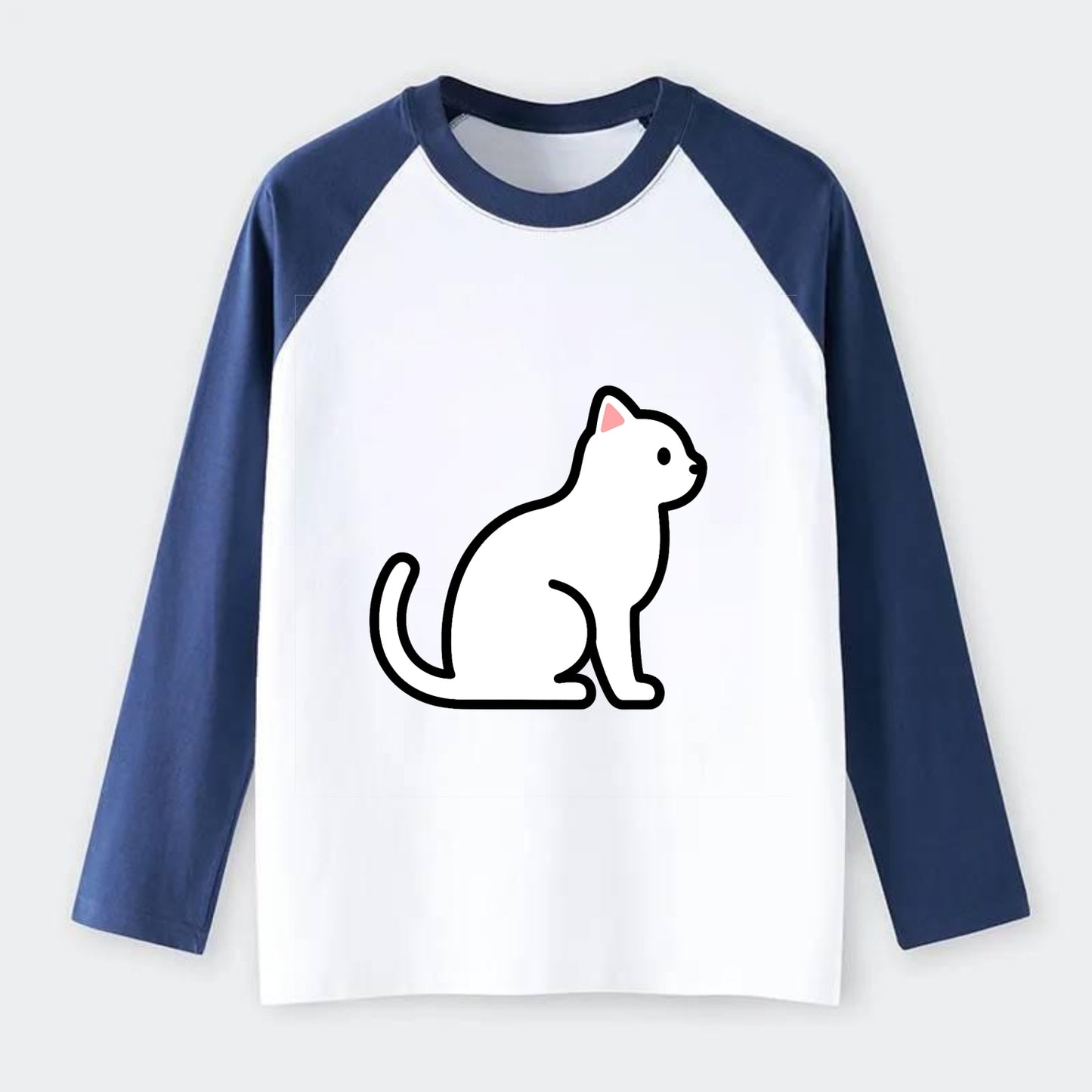 Domestic Shorthair - White classic flat side profile - Raglan Long Sleeve T-Shirt - Blue