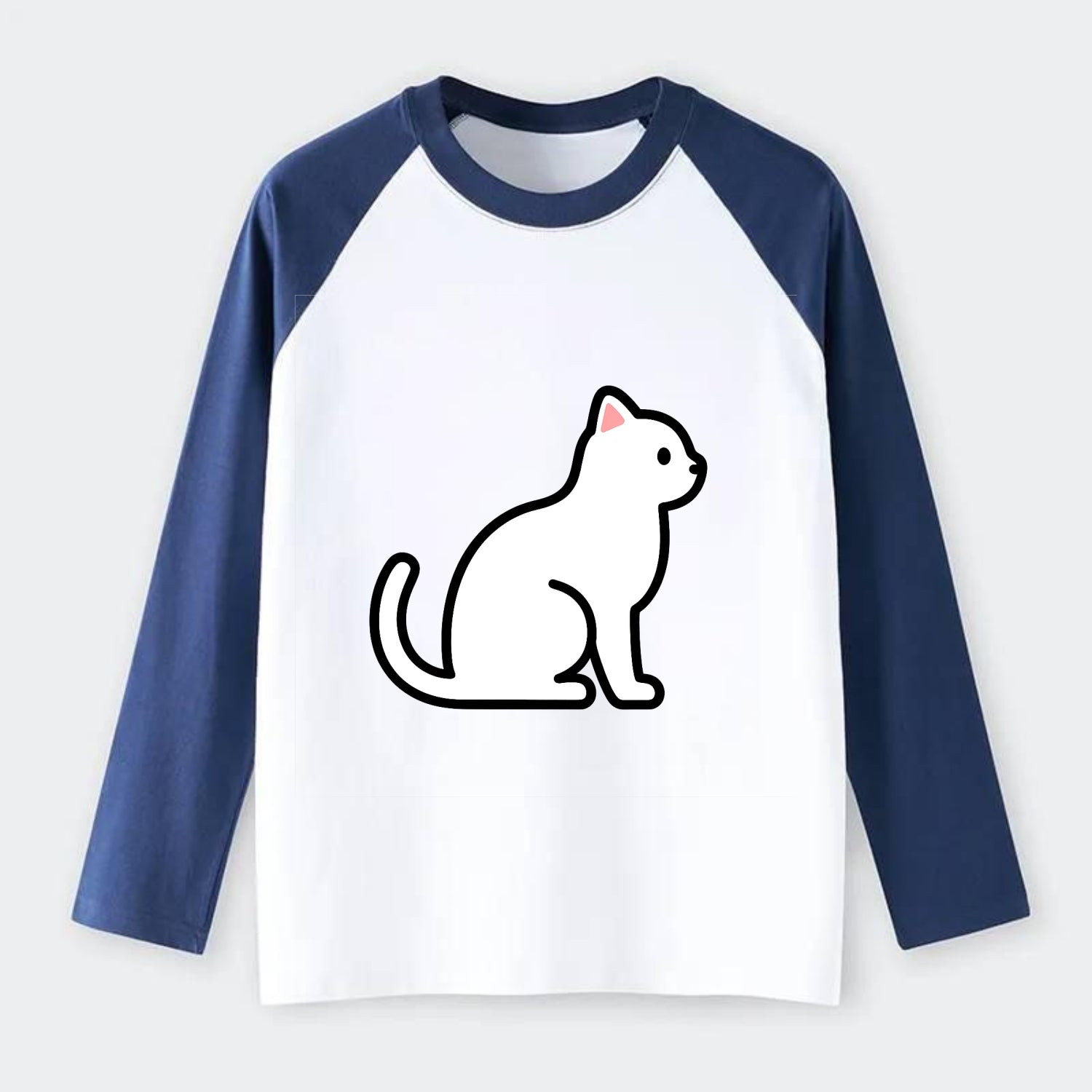 Domestic Shorthair - White classic flat side profile - Raglan Long Sleeve T-Shirt - Blue