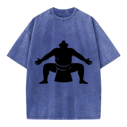 Japanese sumo wrestler ceremonial stance - Vintage T-shirt - Blue