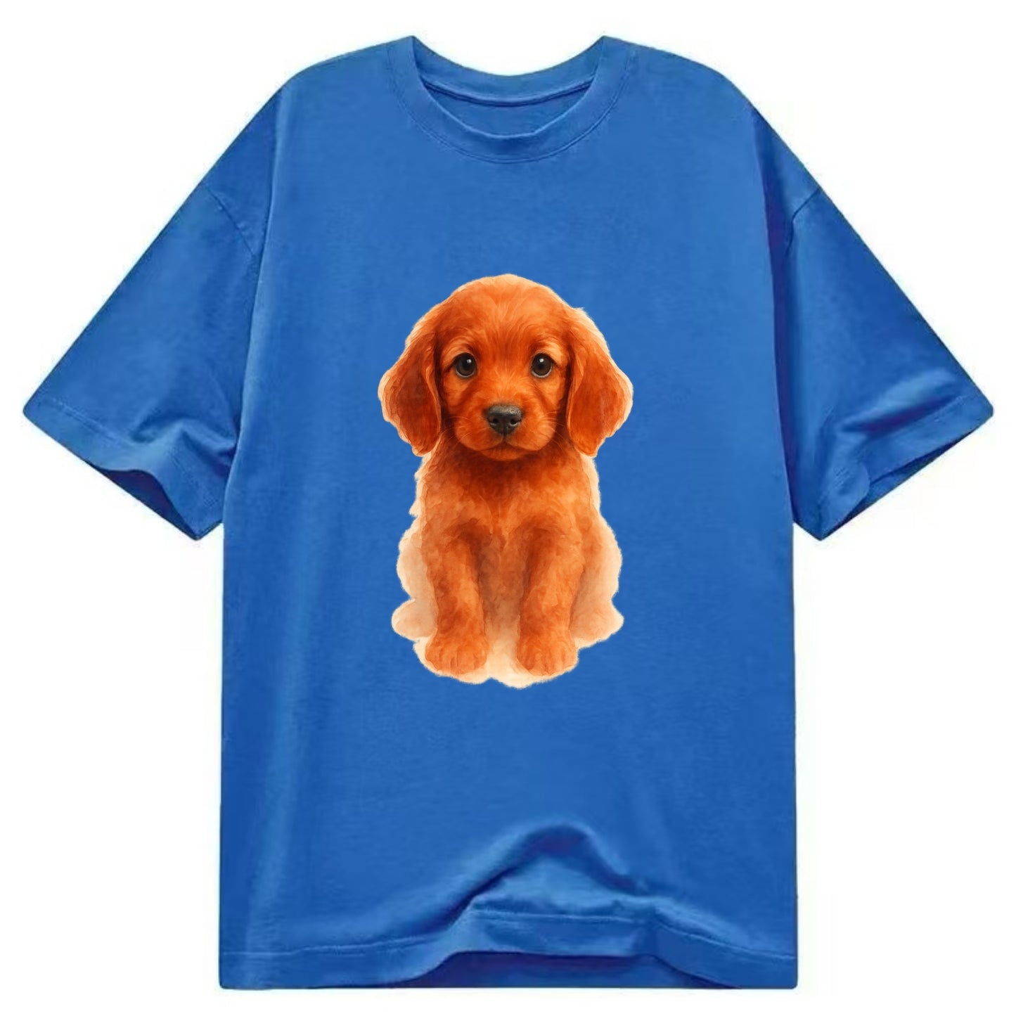Baby Irish Setter Puppy - mahogany red coat, feathered ears, friendly eyes, - Classic T-shirt - Blue