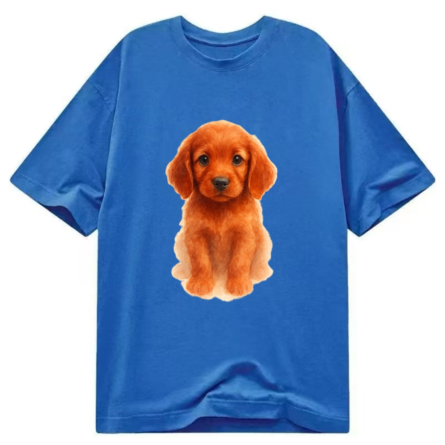 Baby Irish Setter Puppy - mahogany red coat, feathered ears, friendly eyes, - Classic T-shirt - Blue