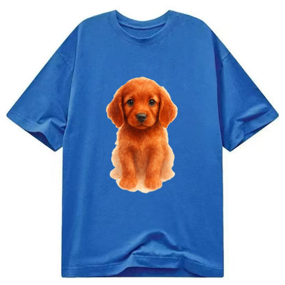 Baby Irish Setter Puppy - mahogany red coat, feathered ears, friendly eyes, - Classic T-shirt - Blue
