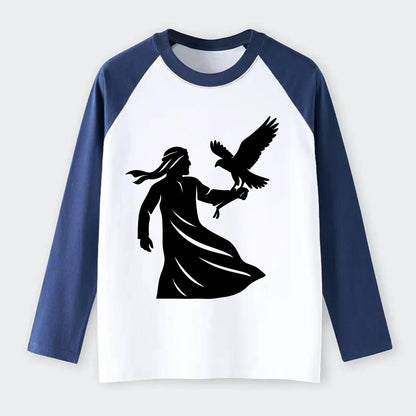 Arabian falconer with bird - Raglan Long Sleeve T-Shirt - Blue