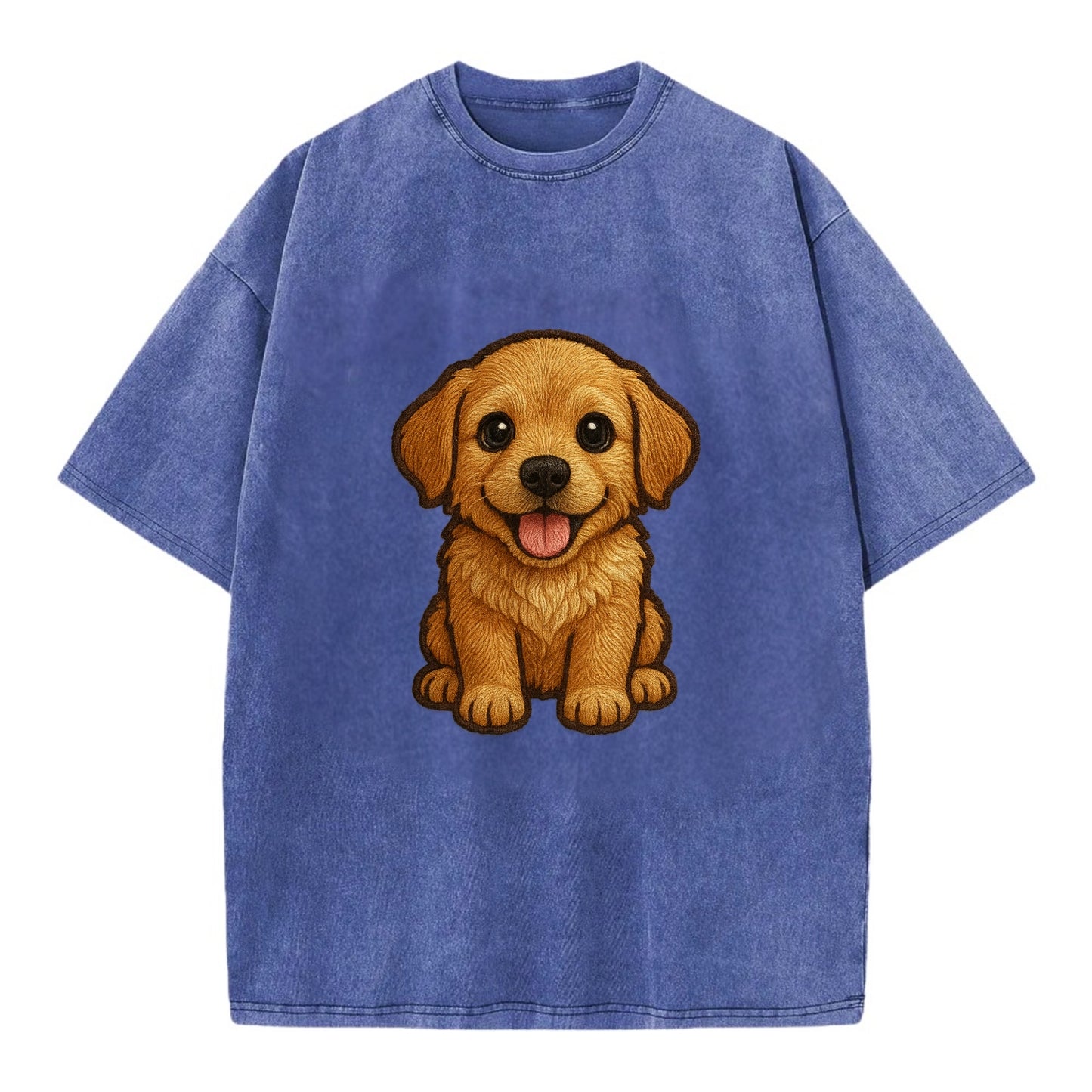 Baby Golden Retriever Puppy - fluffy golden fur, big brown eyes, pink tongue, - Vintage T-shirt - Blue
