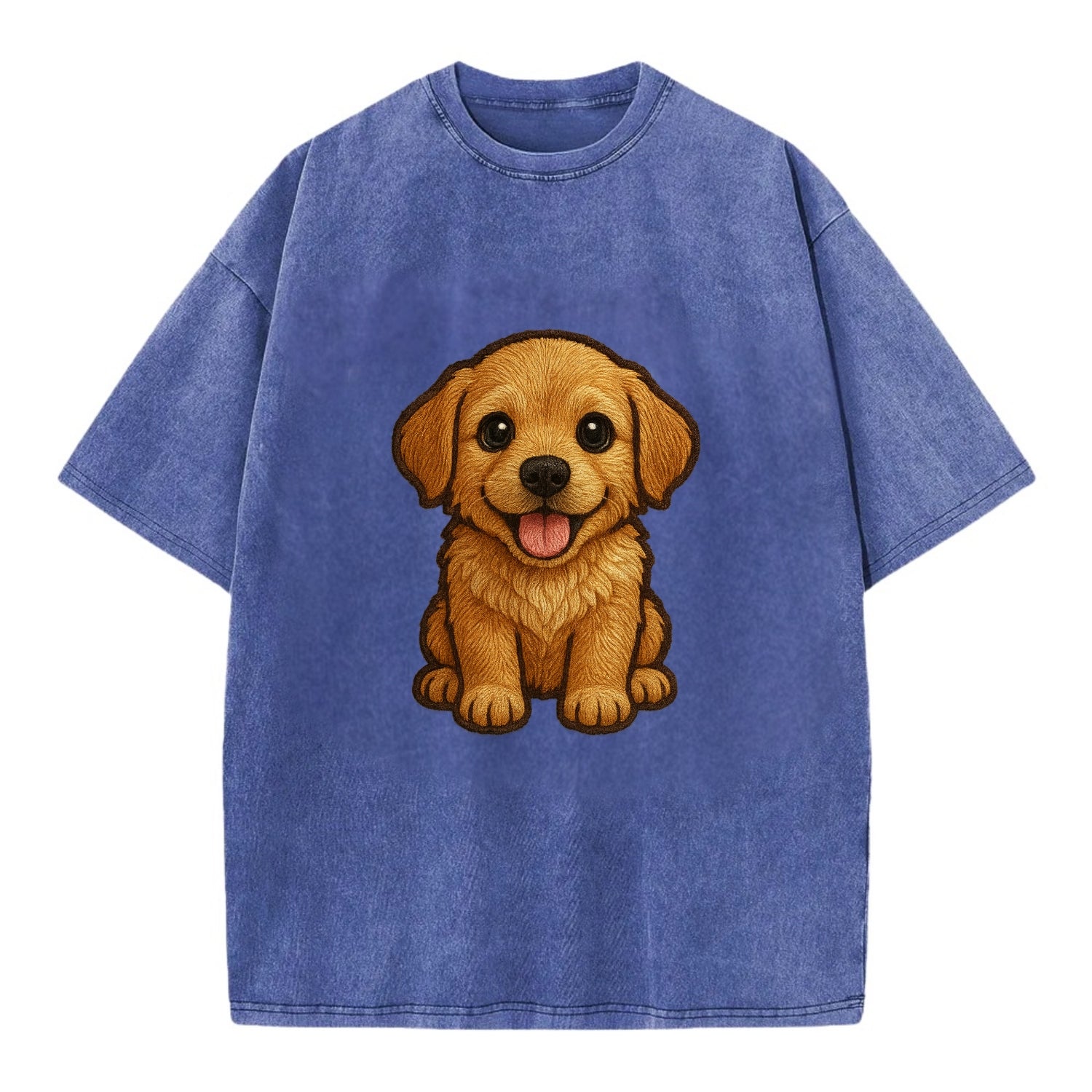 Baby Golden Retriever Puppy - fluffy golden fur, big brown eyes, pink tongue, - Vintage T-shirt - Blue