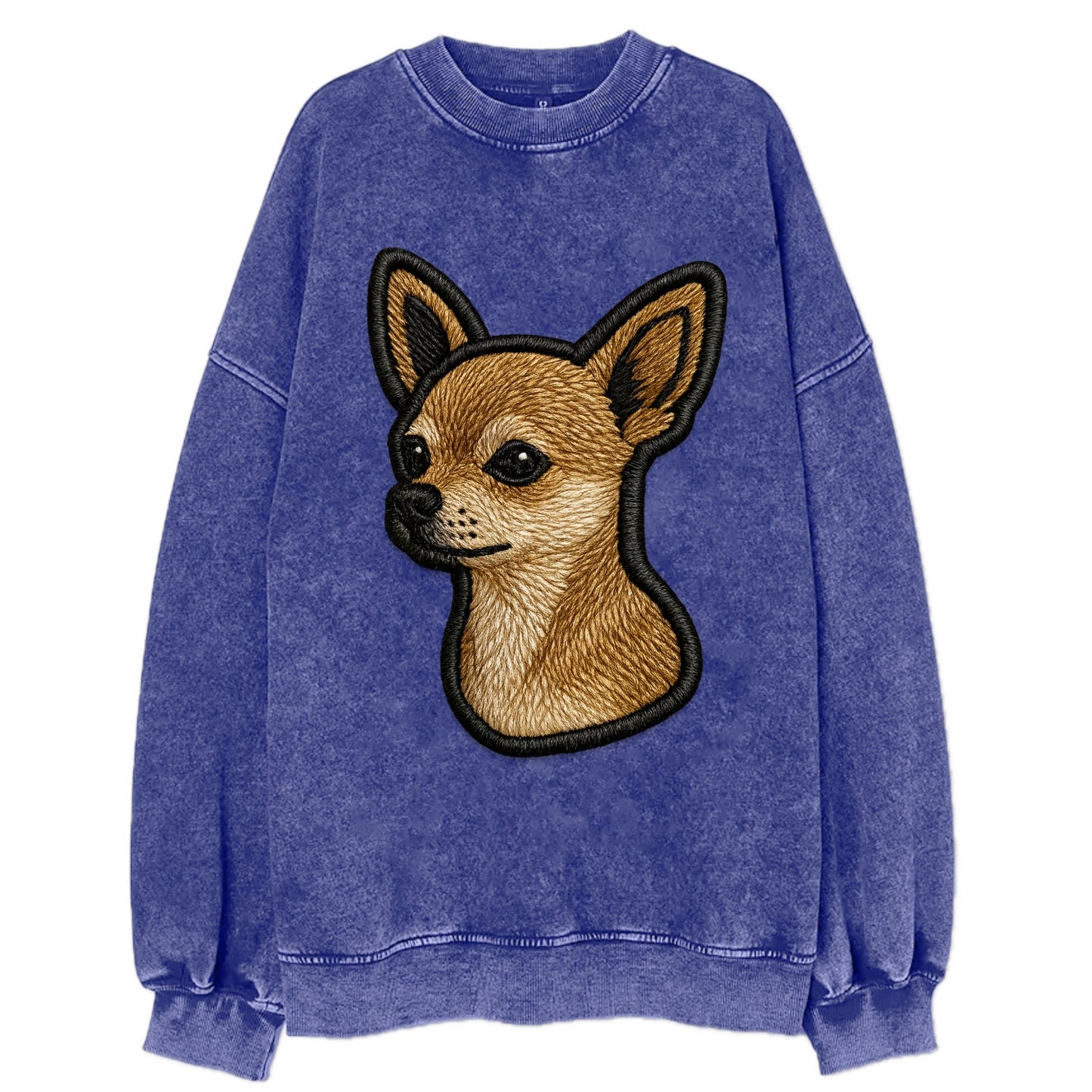 Chihuahua - Modern tiny dog logo with bo - Vintage Sweatshirt - Blue