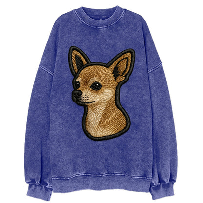 Chihuahua - Modern tiny dog logo with bo - Vintage Sweatshirt - Blue