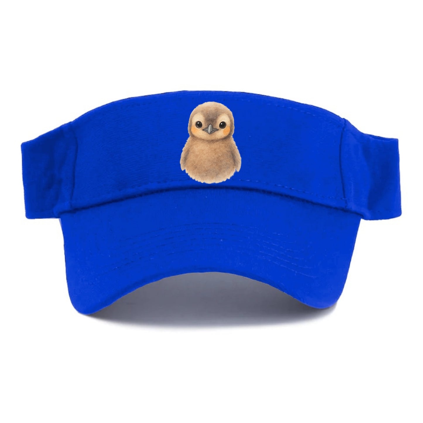 Baby King Penguin - orange cheek patches, fluffy brown, large eyes, front-facing, regal baby - Visor - Blue