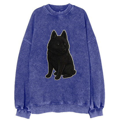 Schipperke - Solid black small embroidered sitting pose - Vintage Sweatshirt - Blue