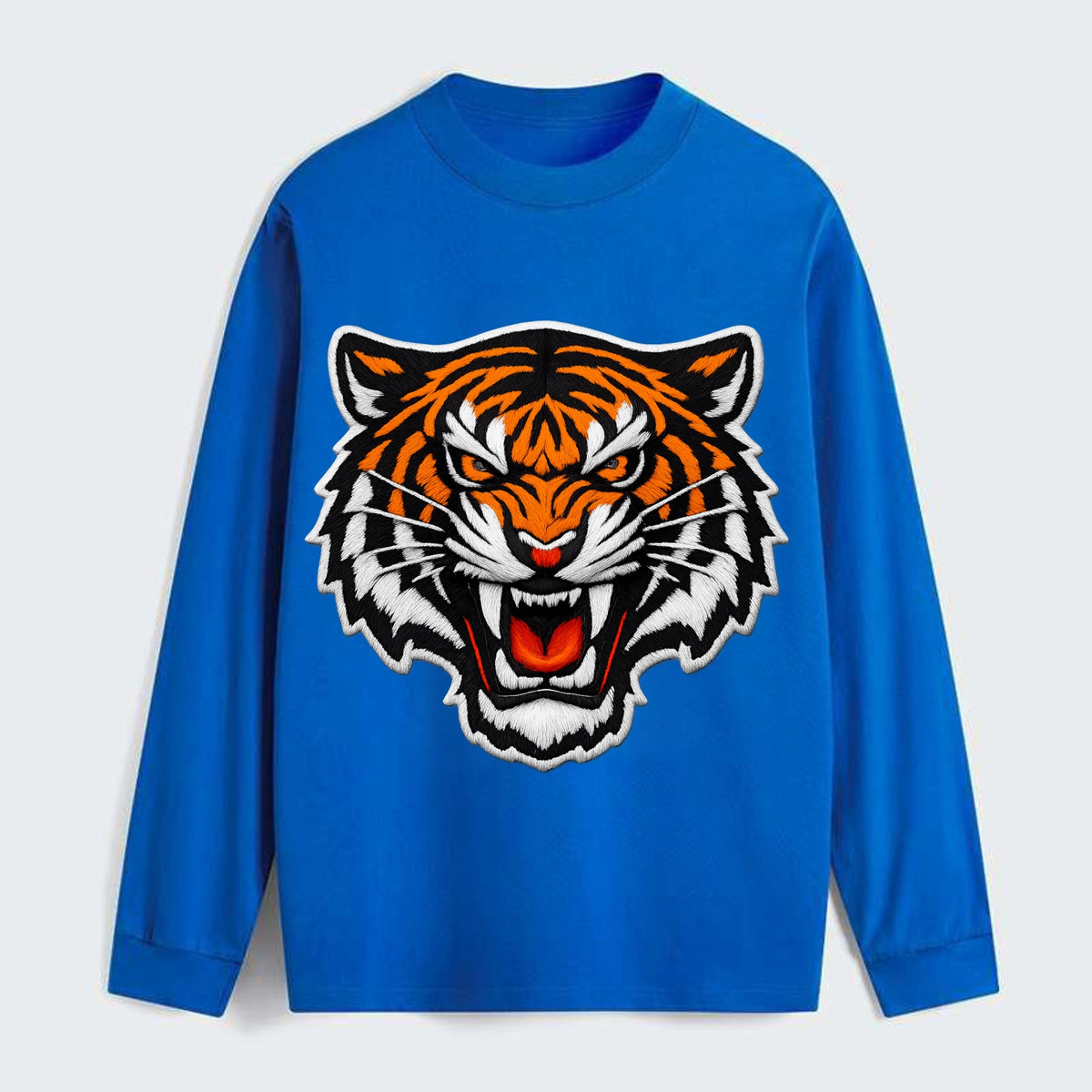 TIGER STRIPES FACE - fierce tiger face in orange, black and white , - Classic Long Sleeve Shirt - Blue