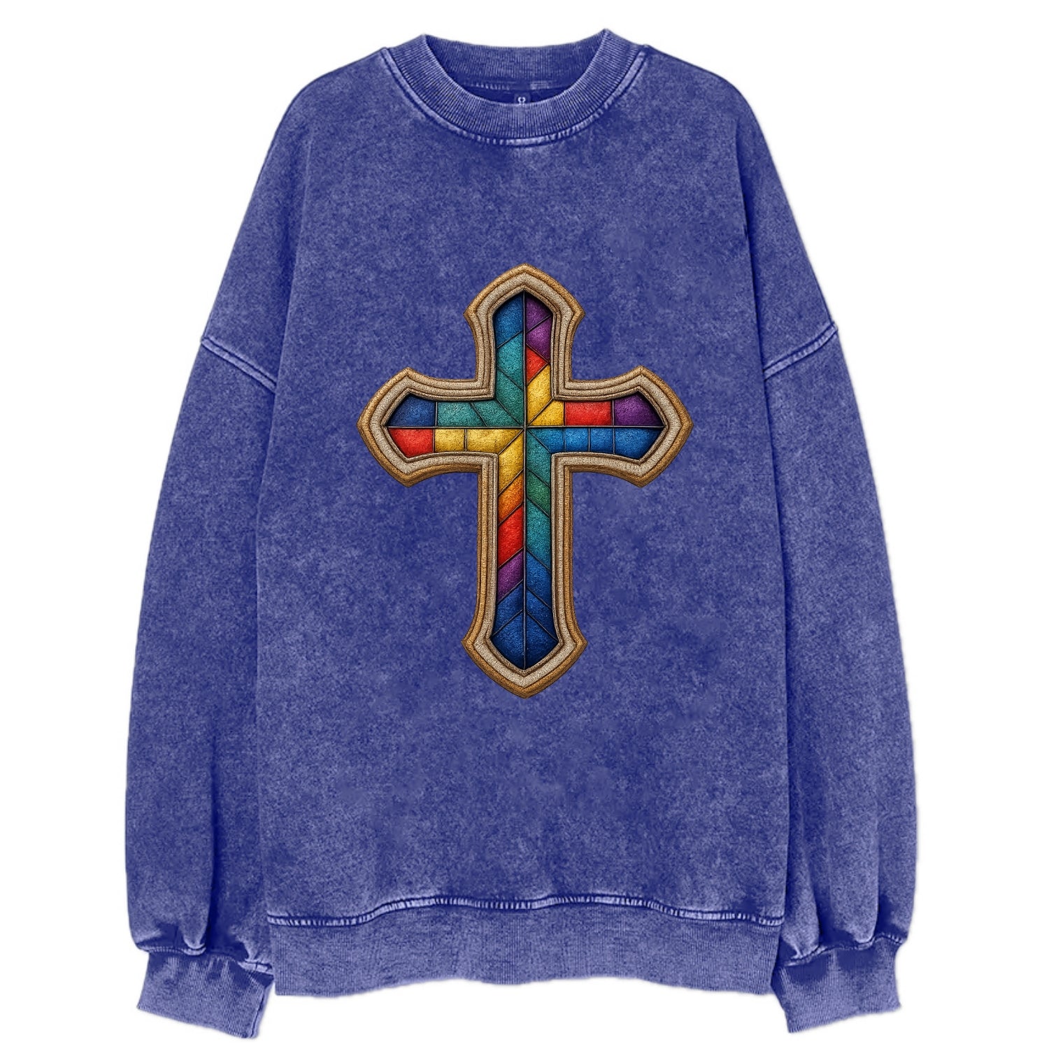 Stained Glass Cross  - Vintage Sweatshirt - Blue