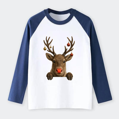 Christmas Reindeer  - Raglan Long Sleeve T-Shirt - Blue