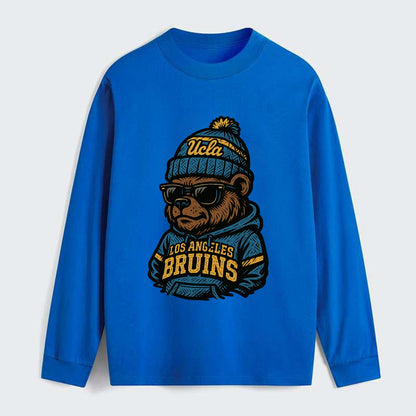 Los Angeles Bruin wearing UCLA beanie with script patch - Classic Long Sleeve Shirt - Blue