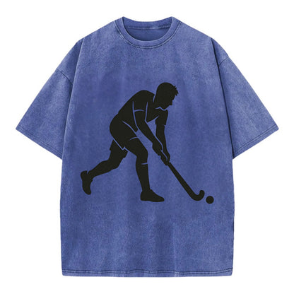 Field hockey player striking the ball - Vintage T-shirt - Blue