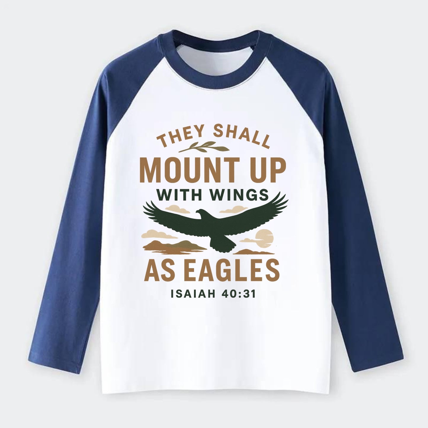 Isaiah 40:31 Eagle - Raglan Long Sleeve T-Shirt - Blue