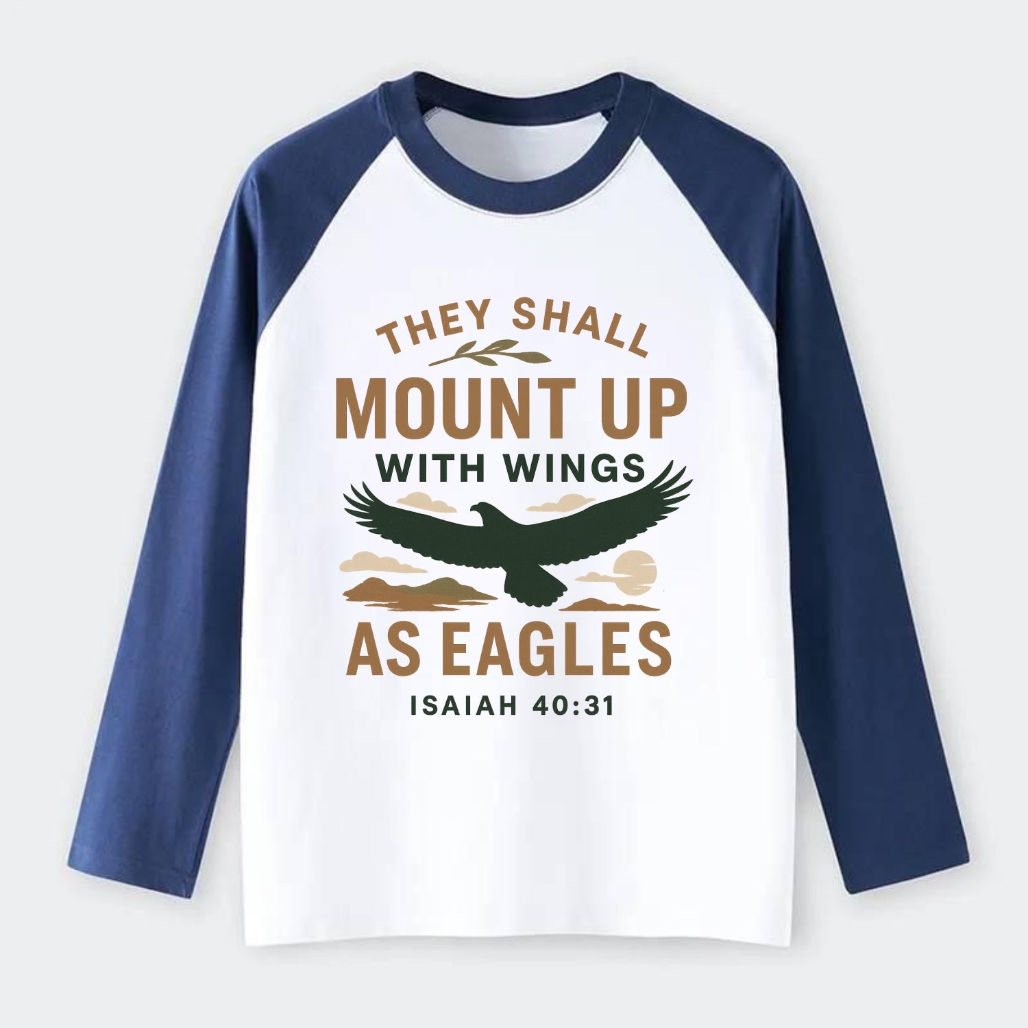 Isaiah 40:31 Eagle - Raglan Long Sleeve T-Shirt - Blue