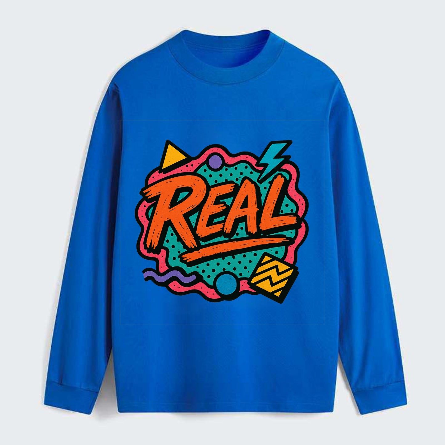 Imperfect brush strokes spelling "Real" - authenticity over perfection, - Classic Long Sleeve Shirt - Blue
