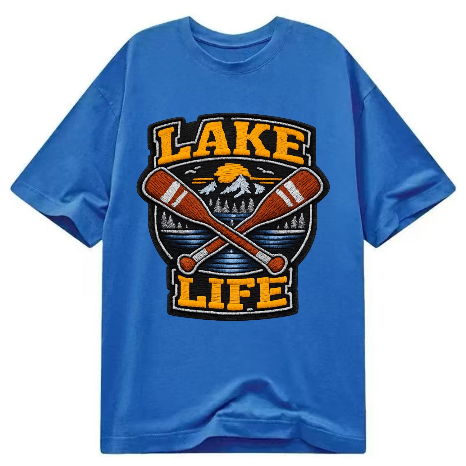 CANOE PADDLE - wooden paddle crossed in brown and cream , lake life - Classic T-shirt - Blue