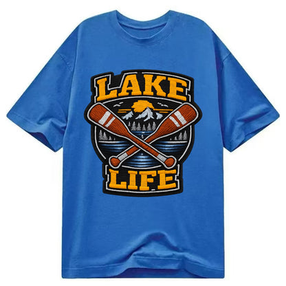 CANOE PADDLE - wooden paddle crossed in brown and cream , lake life - Classic T-shirt - Blue