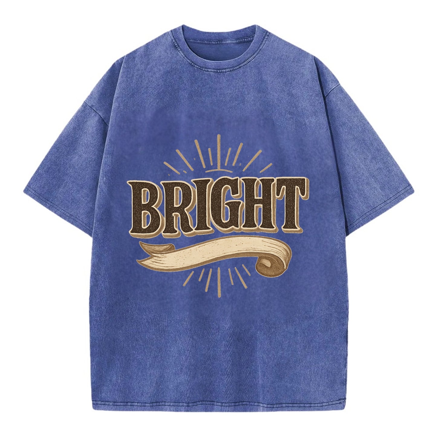 Bold typography design - "BRIGHT" - intelligent, shining - Vintage T-shirt - Blue