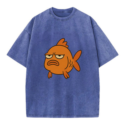 The Goldfish Judging Silently - Vintage T-shirt - Blue
