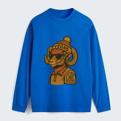Las Vegas Desert Bighorn wearing Vegas beanie with pom pom and wayfarer - Classic Long Sleeve Shirt - Blue