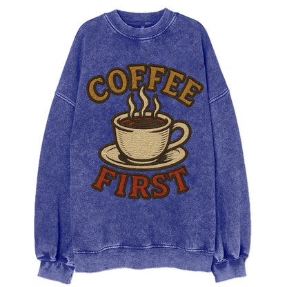 Coffee First  - Vintage Sweatshirt - Blue