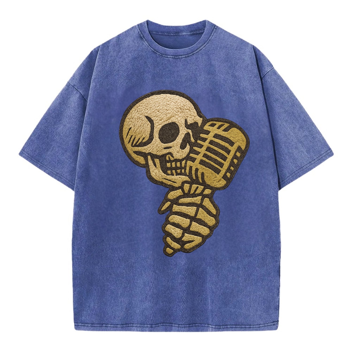 Skull Microphone  - Vintage T-shirt - Blue