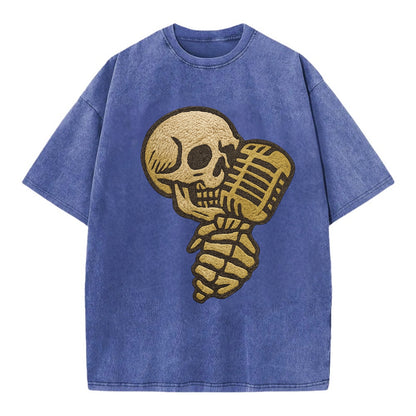 Skull Microphone  - Vintage T-shirt - Blue
