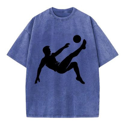 Soccer player kicking ball mid-air - Vintage T-shirt - Blue