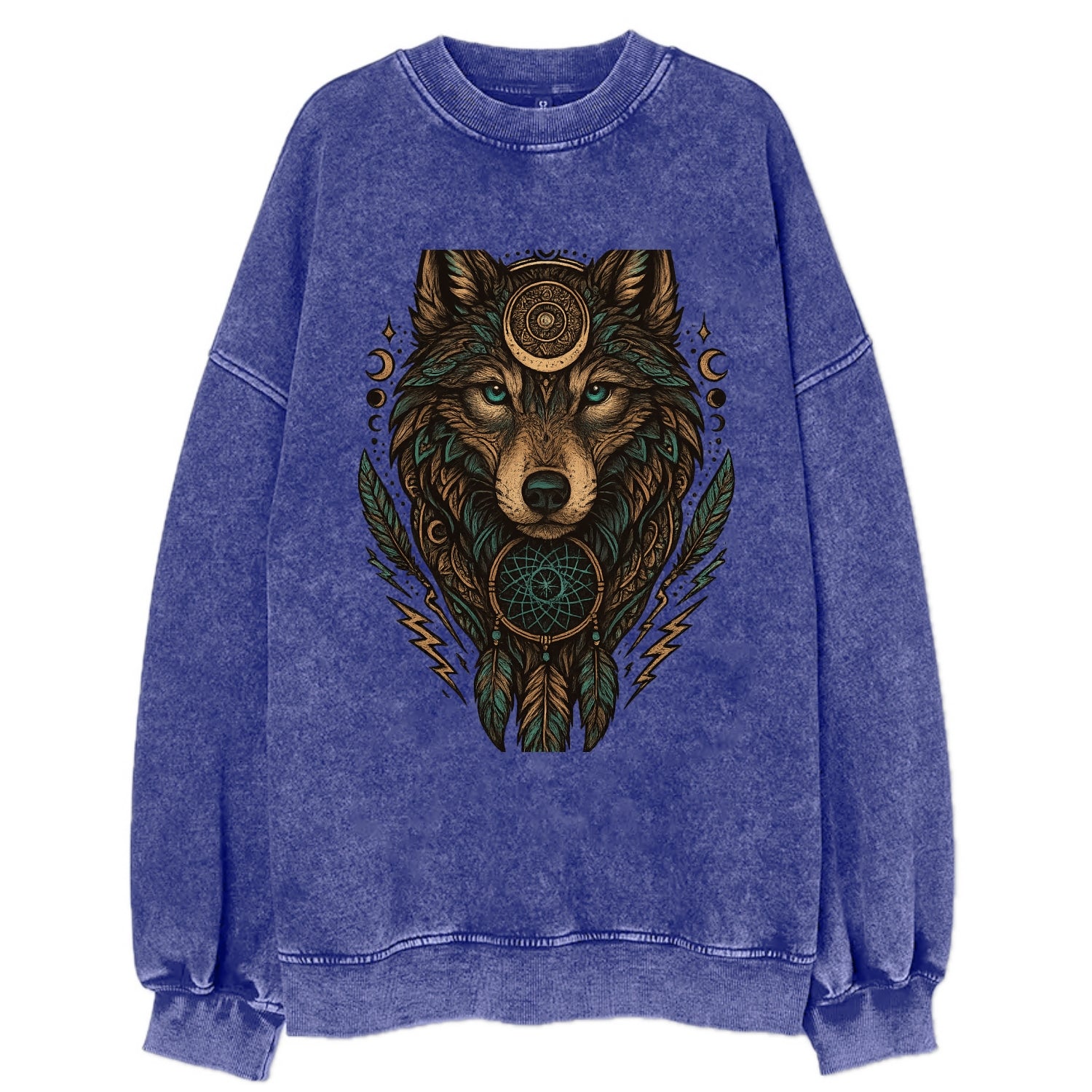 Storm Wolf Thunder  - Vintage Sweatshirt - Blue