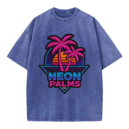 Neon Palms - Vintage T-shirt - Blue