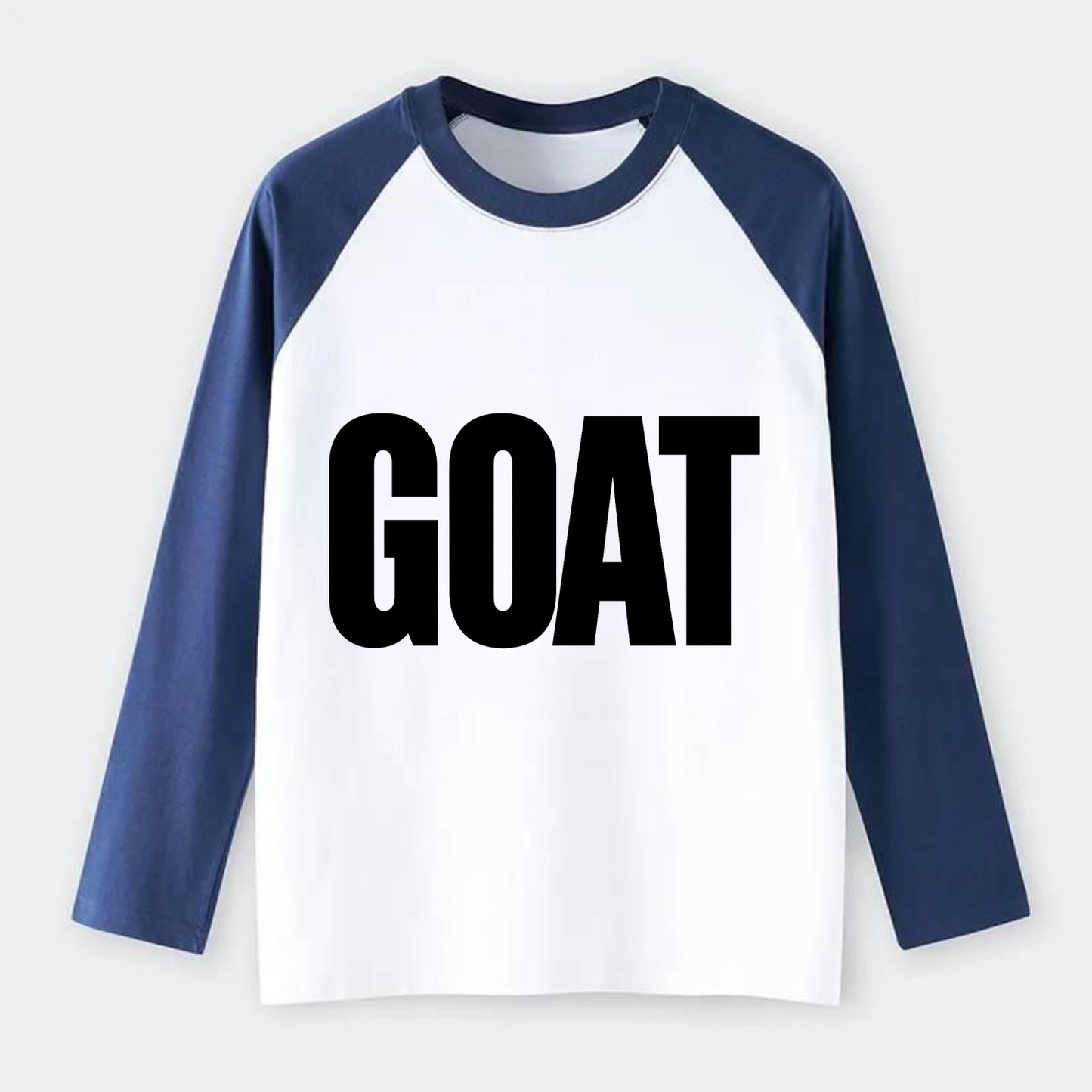 Bold typography design - "GOAT" - greatest of all time - Raglan Long Sleeve T-Shirt - Blue