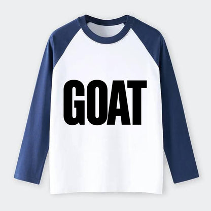 Bold typography design - "GOAT" - greatest of all time - Raglan Long Sleeve T-Shirt - Blue
