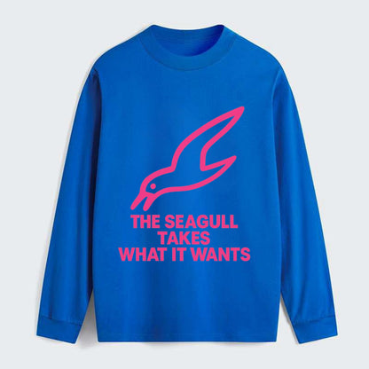 THE SEAGULL TAKES WHAT IT WANTS | Aggressive seagull diving down - Classic Long Sleeve Shirt - Blue