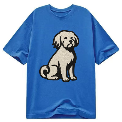Löwchen - Little Lion Dog white embroide - Classic T-shirt - Blue