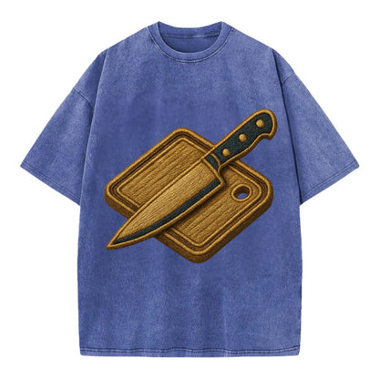 Chef knife with cutting board - culinary enthusiast - Vintage T-shirt - Blue
