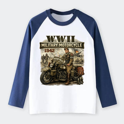 Wwii Military Motorcycle 1942 - Raglan Long Sleeve T-Shirt - Blue