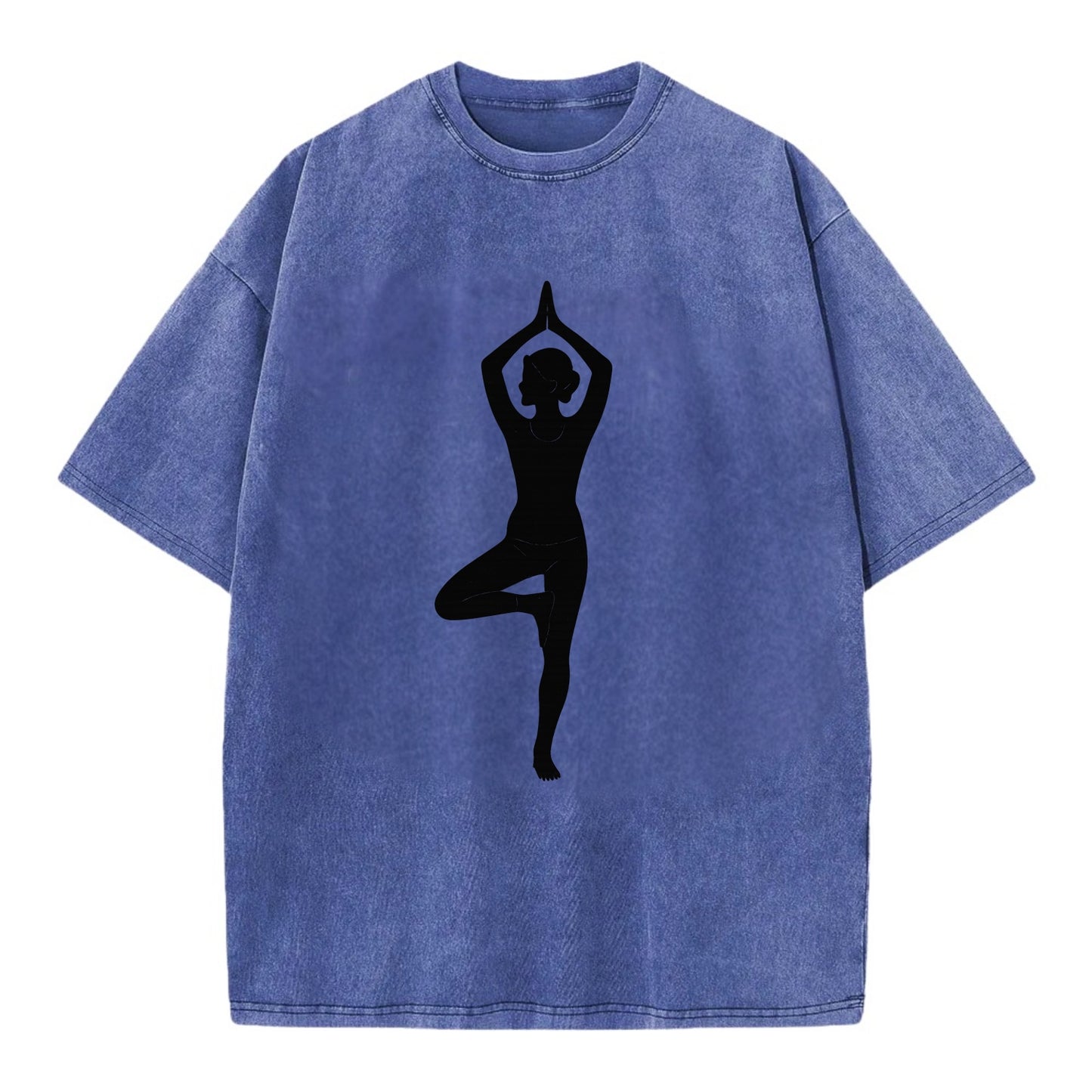Yogi in tree pose silhouette - Vintage T-shirt - Blue