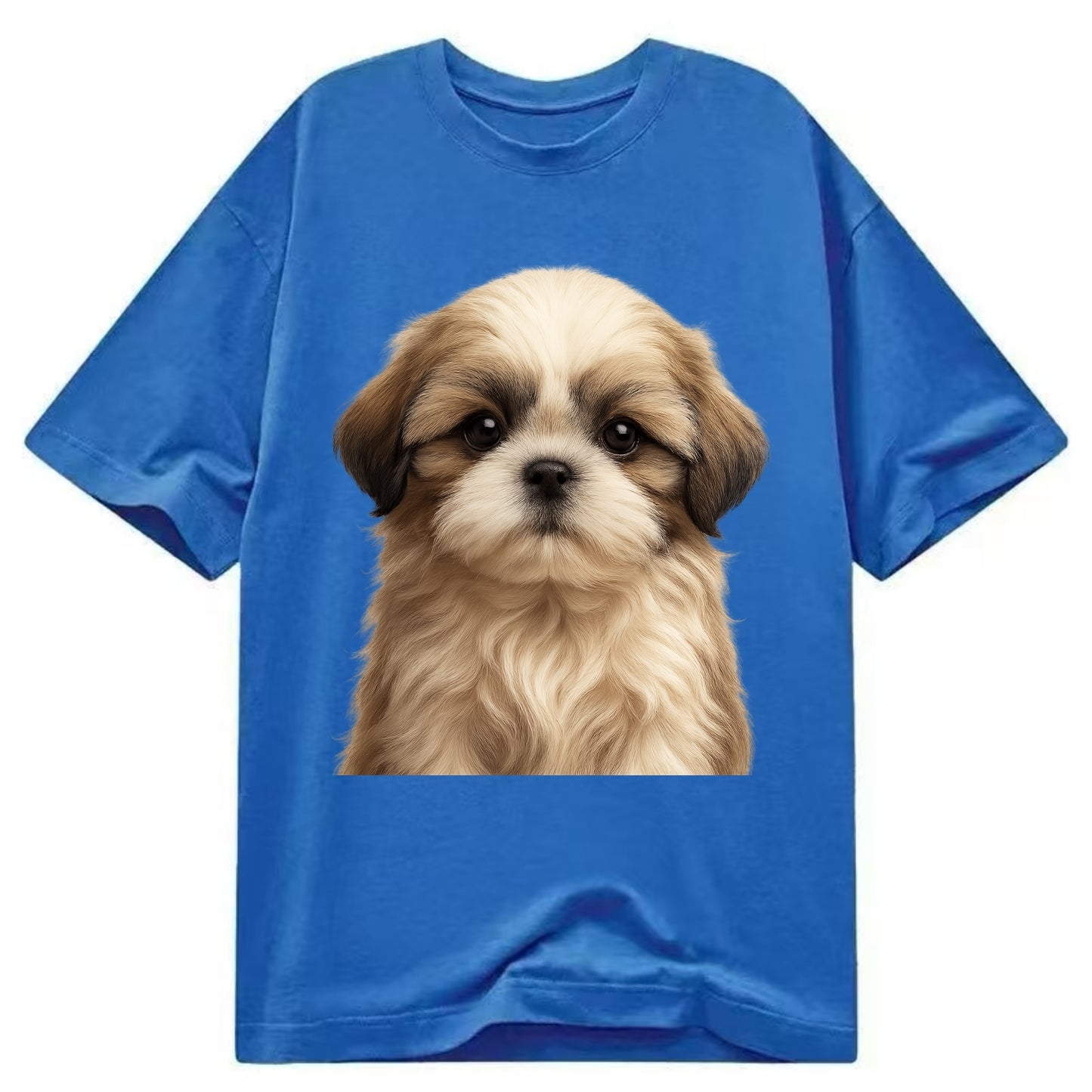 Baby Shih Tzu Puppy - long flowing coat, flat face, big dark eyes, front-facing, - Classic T-shirt - Blue