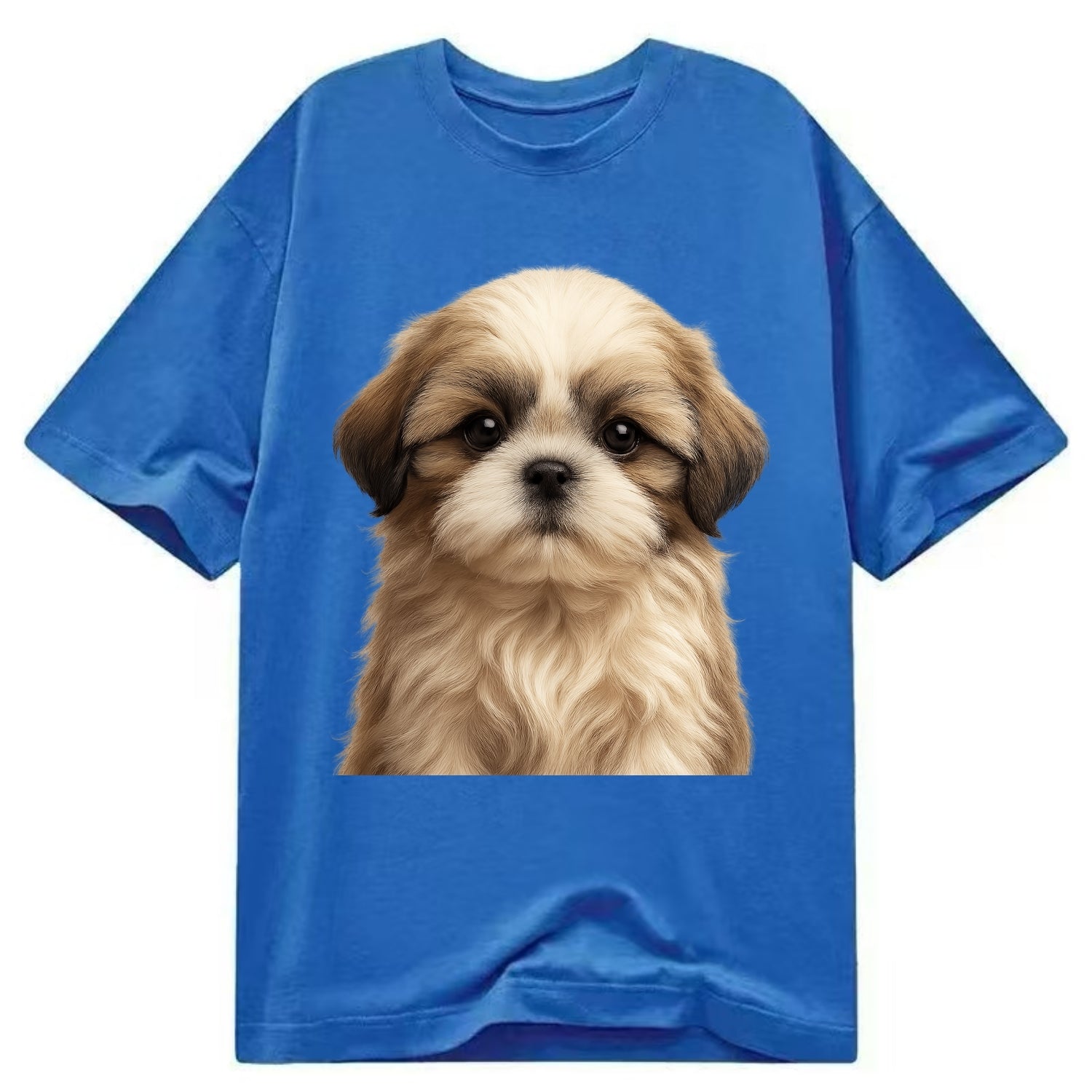 Baby Shih Tzu Puppy - long flowing coat, flat face, big dark eyes, front-facing, - Classic T-shirt - Blue
