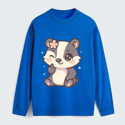adorable badger with black and white stripes, one paw giving finger - Classic Long Sleeve Shirt - Blue