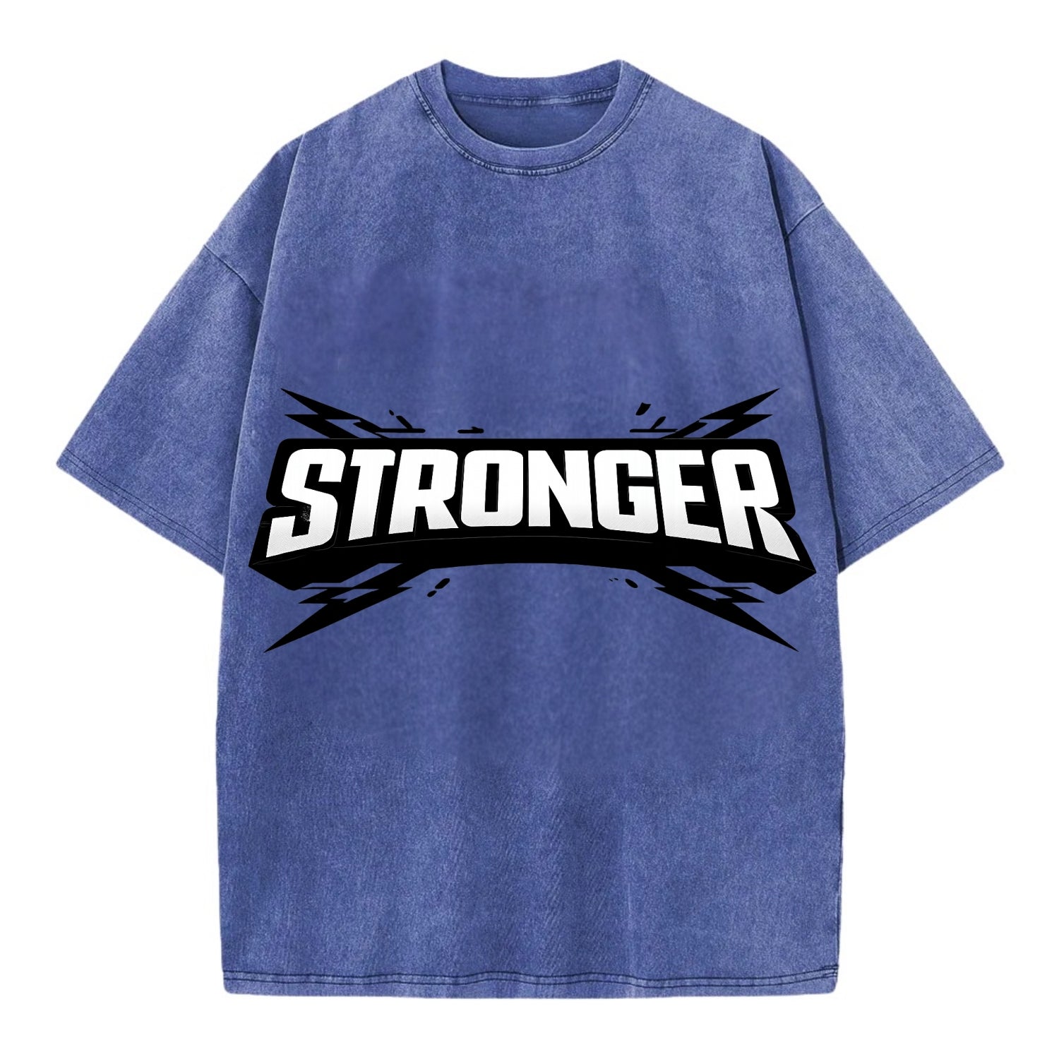 Bold typography design - "STRONGER" - getting better, building power - Vintage T-shirt - Blue