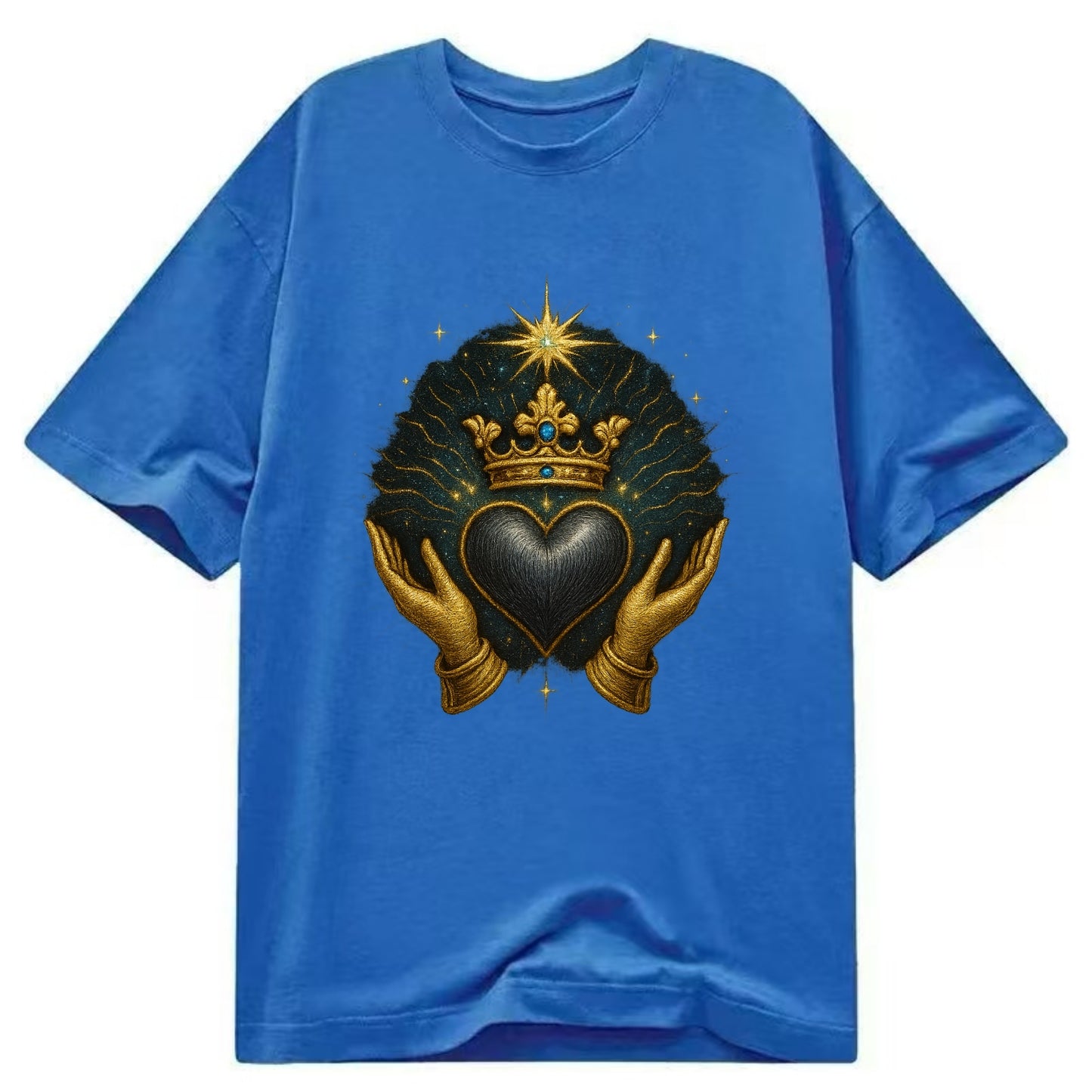 Pearl-studded tiara atop a satin-gunmetal heart supported by elegant opera-glove - Classic T-shirt - Blue